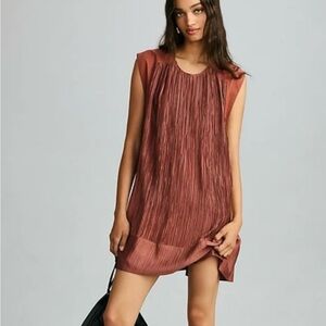 Anthropologie Pink Plisse Cap Sleeve Mini Dress
